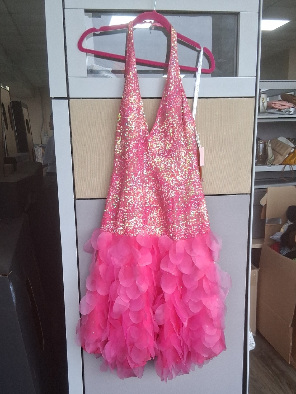 PROM..Hot Pink Sequin Halter Party Dress size 2, VINTAGE Antonio Castelli